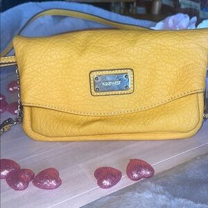 Nine West Yellow Crossbody Bag with Textured Leather and Chic Flap Closure